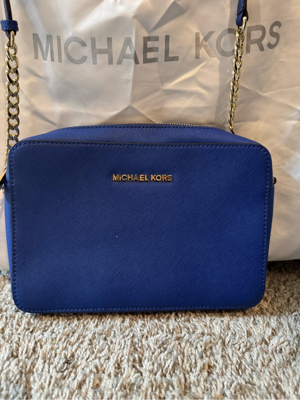 Michael Kors Royal Blue Crossbody with Gold Chain